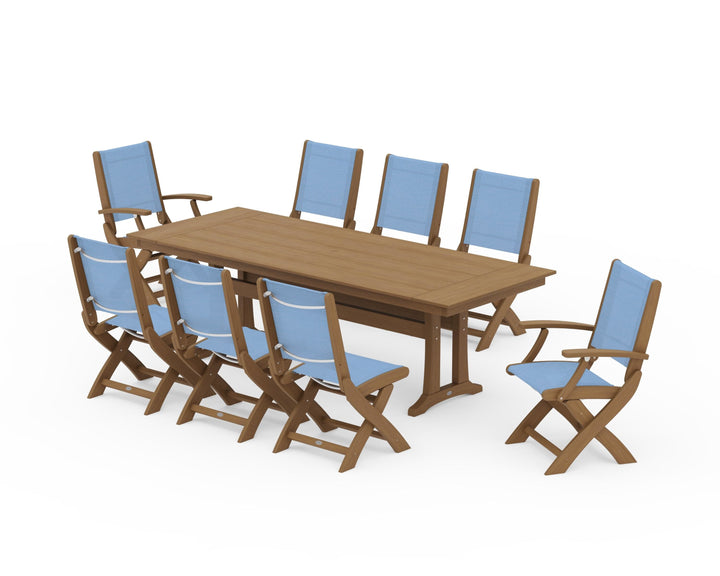 POLYWOOD® Coastal 9-Piece Folding Dining Chair Farmhouse Dining Set with Trestle Legs
