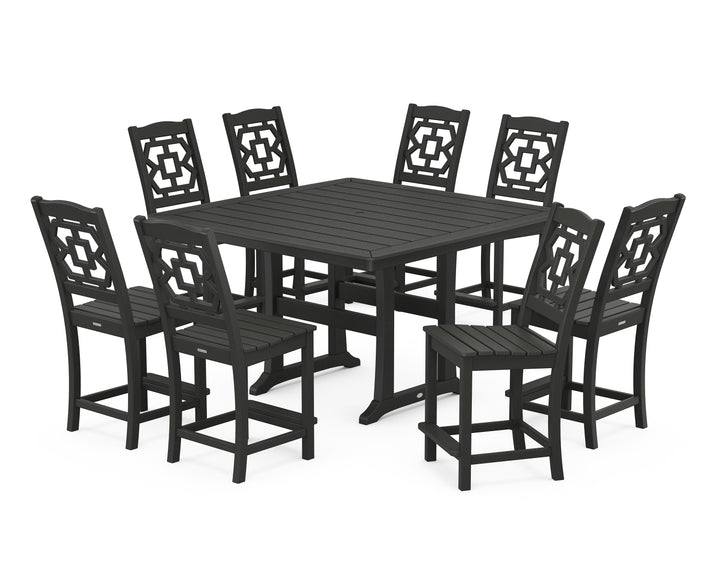 Martha Stewart by POLYWOOD® Chinoiserie 9-Piece Square Side Chair Counter Set with Trestle Legs