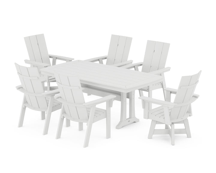 POLYWOOD® Modern Adirondack Swivel Chair 7-Piece Dining Set with Trestle Legs