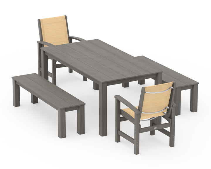 POLYWOOD® Coastal 5-Piece Parsons Dining Set with Benches