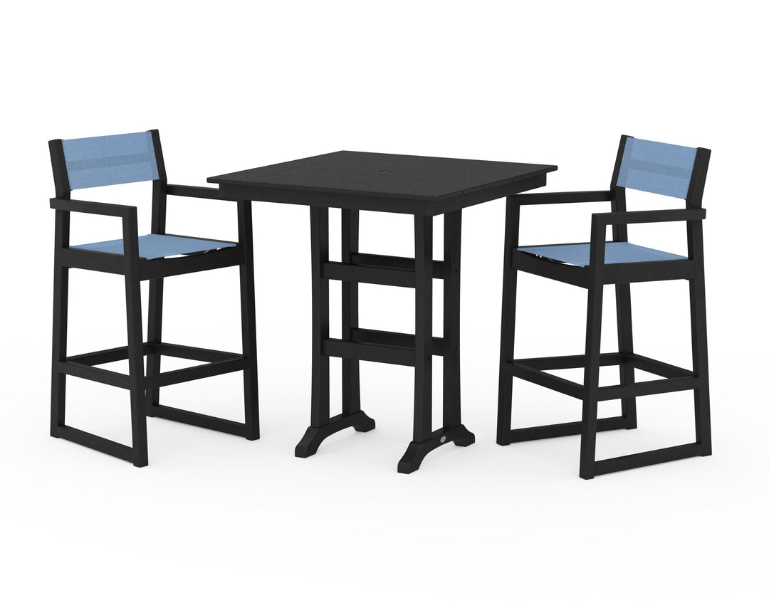 POLYWOOD® EDGE Sling Arm Chair 3-Piece Farmhouse Bar Set with Trestle Legs