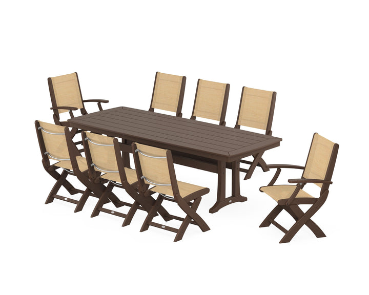 POLYWOOD® Coastal Folding 9-Piece Dining Set with Trestle Legs